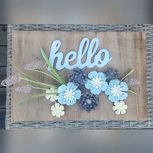 Floral 'Hello' Wall Accent in Blue and Cream
